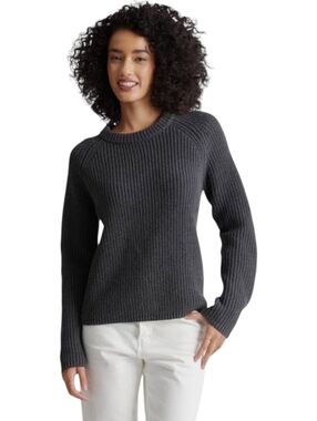 Quince Women's 100% Organic Cotton Fisherman Crew Sweater - Charcoal Size S NWT
